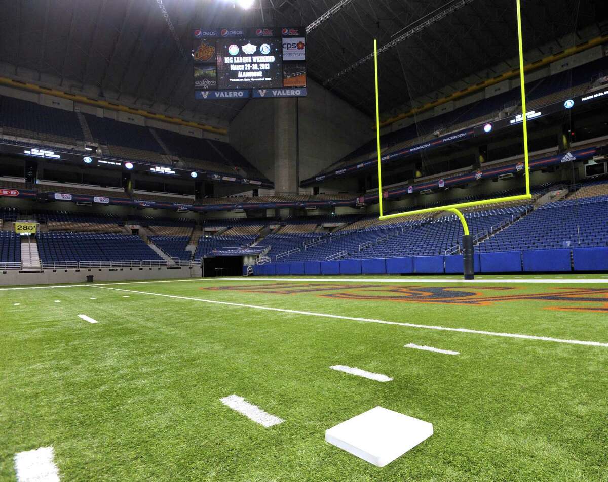 First base will be near what is now the north end zone on the Alamodome football field when the Texas Rangers play the San Diego Padres during "Big League Weekend," a two-game set on March 29-30, 2013. The right field fence will be only 280 feet away from home plate.
