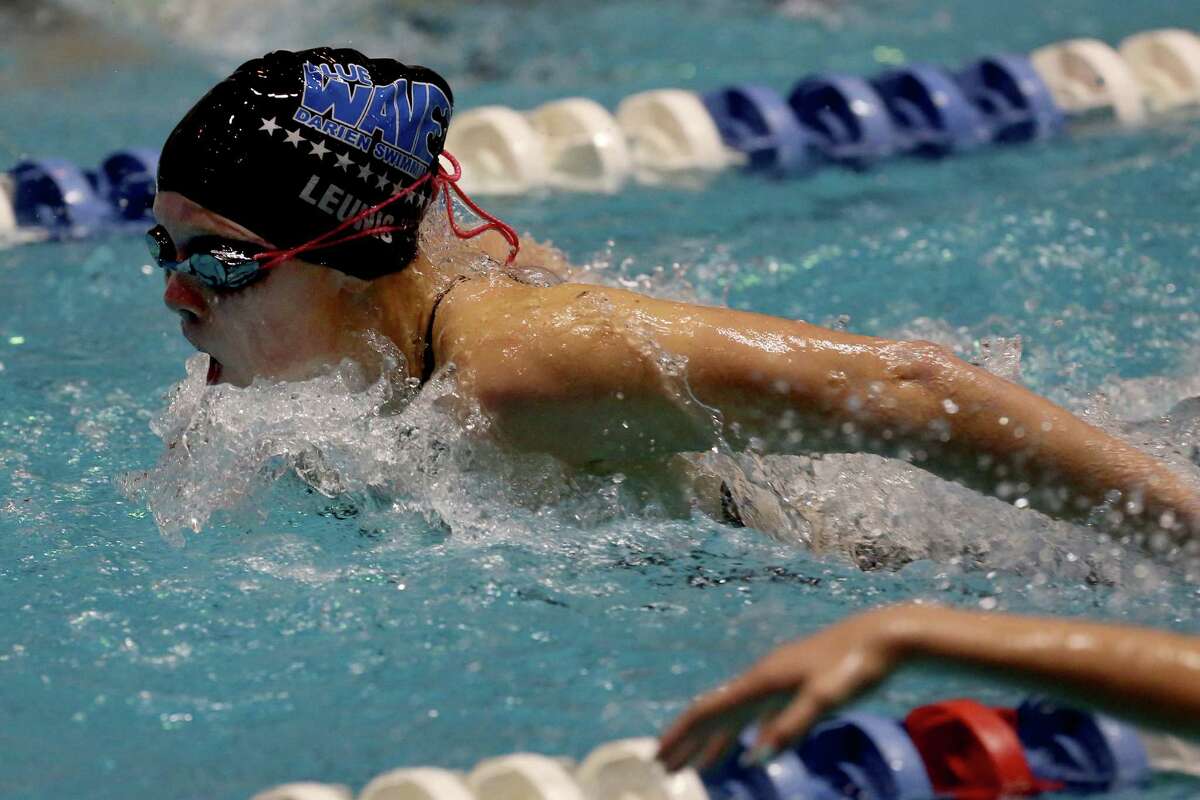 Mike Ross Connecticut Post freelance -Darien High School's Olivia Leunis competes in 200 IM heat during Saturday's State Open Championships at Yale University's Payne Whitney Gym.