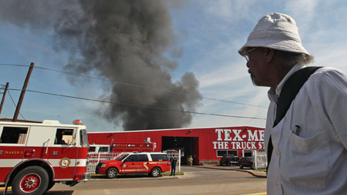 Fire burns at north Houston salvage yard