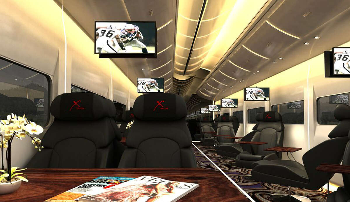 This undated artistic rendering provided by Las Vegas Railway Express shows the interior of the X Train, a proposed luxury "party train that would run from Fullerton, Calif., to downtown Las Vegas. For $99 each way, passengers would get food, drinks, access to two on-board "ultra lounges" and other amenities. The company signed an agreement last week with Union Pacific Railroad allowing them to use a set of tracks that leads to downtown Las Vegas but hasn't seen passenger traffic in 15 years. (AP Photo/Las Vegas Railway Express)