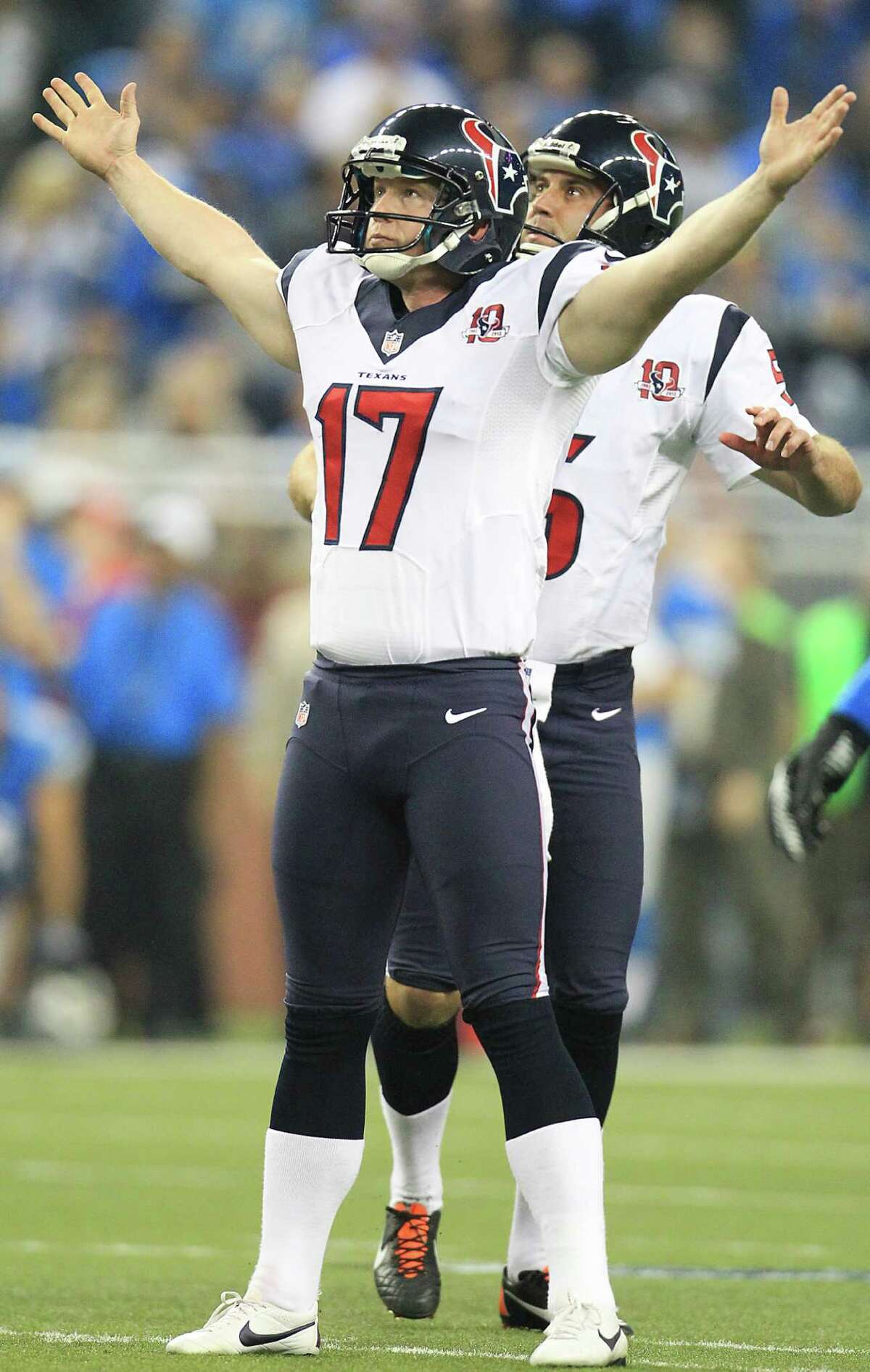 Nov. 22, 2012 Texans 34, Lions 31 OT, Ford Field On their way to a franchise-best 12-4 record, the Texans needed Shayne Graham’s 32-yard field goal in overtime to defeat the Lions. This game was memorable for several things. Justin Forsett ran for an 81-yard touchdown after his knee was down. Lions coach Jim Schwartz threw the challenge flag. He was called for unsportsmanlike conduct because the touchdown was being challenged automatically. So his flag drew the penalty that negated the replay that would have nullified the touchdown. The league changed the rule in the offseason so a coach wouldn’t be penalized if he tried to challenge a play that was automatically reviewed. Defensive tackle Ndomukong Suh kicked Matt Schaub in the groin. Schaub finished with 315 yards. Andre Johnson had eight catches for 188 yards. Arian Foster ran for 102 yards and two touchdowns in the Texans’ second-consecutive overtime victory.