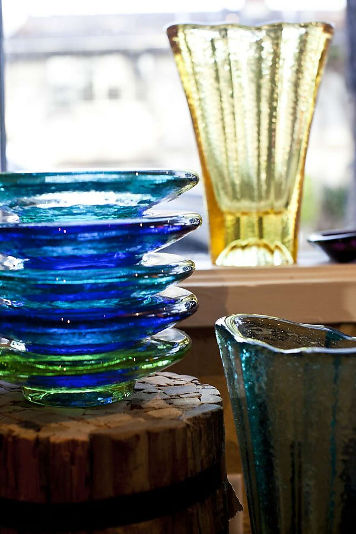 Glassware made from repurposed glass in Humboldt County available at Eco Carmel, a boutique store featuring sustainable products in Camel-by-the-sea, Calif., Tuesday, November 20, 2012.