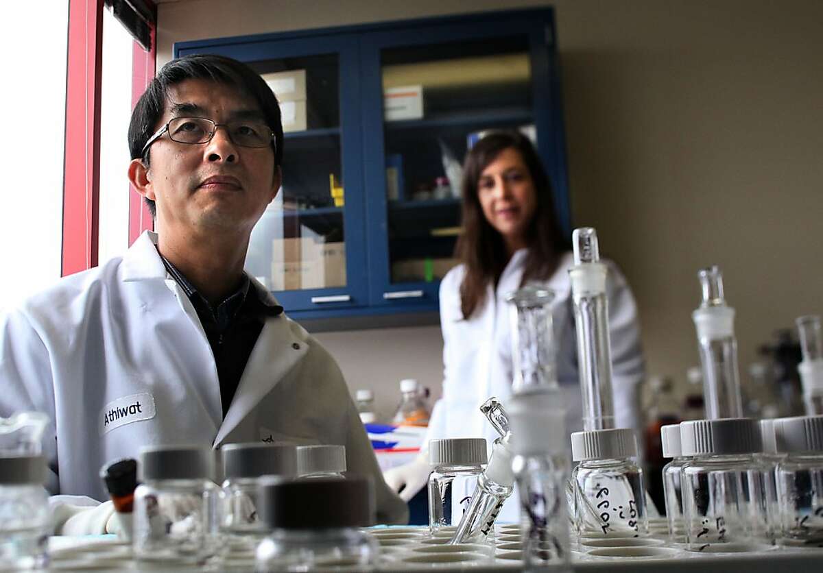 Portola's chief financial officer Mardi Dier (right) at the Portola Pharmaceuticals Inc. lab in South San Francisco, Calif., talking about a new drug Betrixaban with senior director of DMPK--drug metabolism and pharmacokinetics--Athiwat Hutchaleelaha, PhD (left) on Monday, November 26, 2012. Portola Pharmaceuticals Inc. has made this new generation of blood thinners offering potentially millions of people an alternative to warfarin, an anti-clotting drug that has been around for decades.