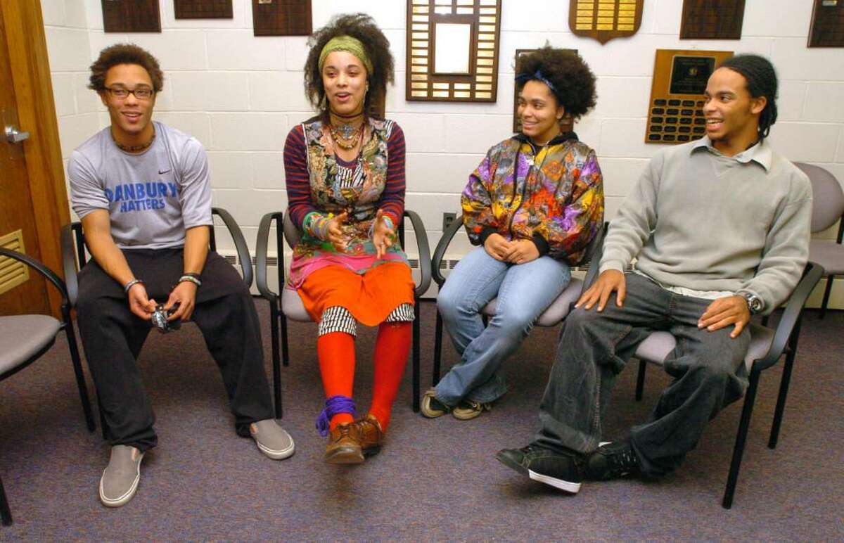 From left, Ray, Martina, Carol and Kenneth Crouch, all 18 and who are quadruplets attending Danbury High School talk about their acceptance to Yale at school Thursday, Dec. 17, 2009.