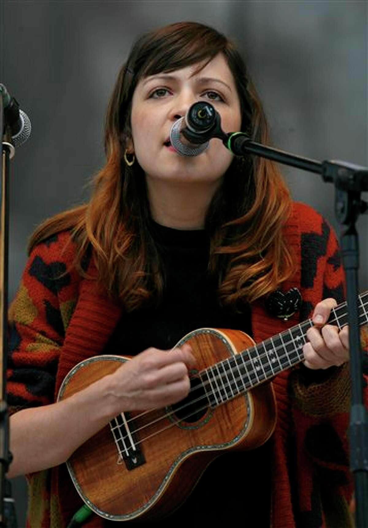 Mexican multimedia artist Natalia Lafourcade performs during a music festival in support of the student movement #YoSoy132, or I am 132 in Mexico City, Saturday June 16, 2012. #YoSoy132 is the name of a university movement that rejects the possible return of the old ruling Institutional Revolutionary Party (PRI) ahead of Mexico's July 1 presidential election. (AP Photo/Marco Ugarte)