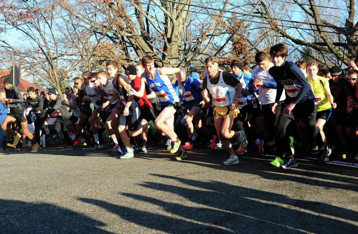 The start of the 35th annual Pequot Runners Thanksgiving Day Five-Mile Race Thursday, Nov. 22, 2012 in Fairfield, Conn.