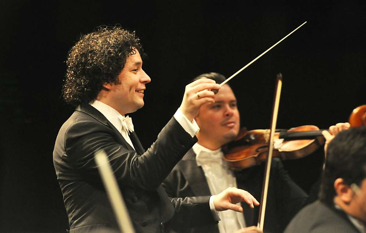 Conductor Gustavo Dudamel with the Simón Bolívar Orchestra of Venezuela concert at Zellerbach Hall. 11/29/12