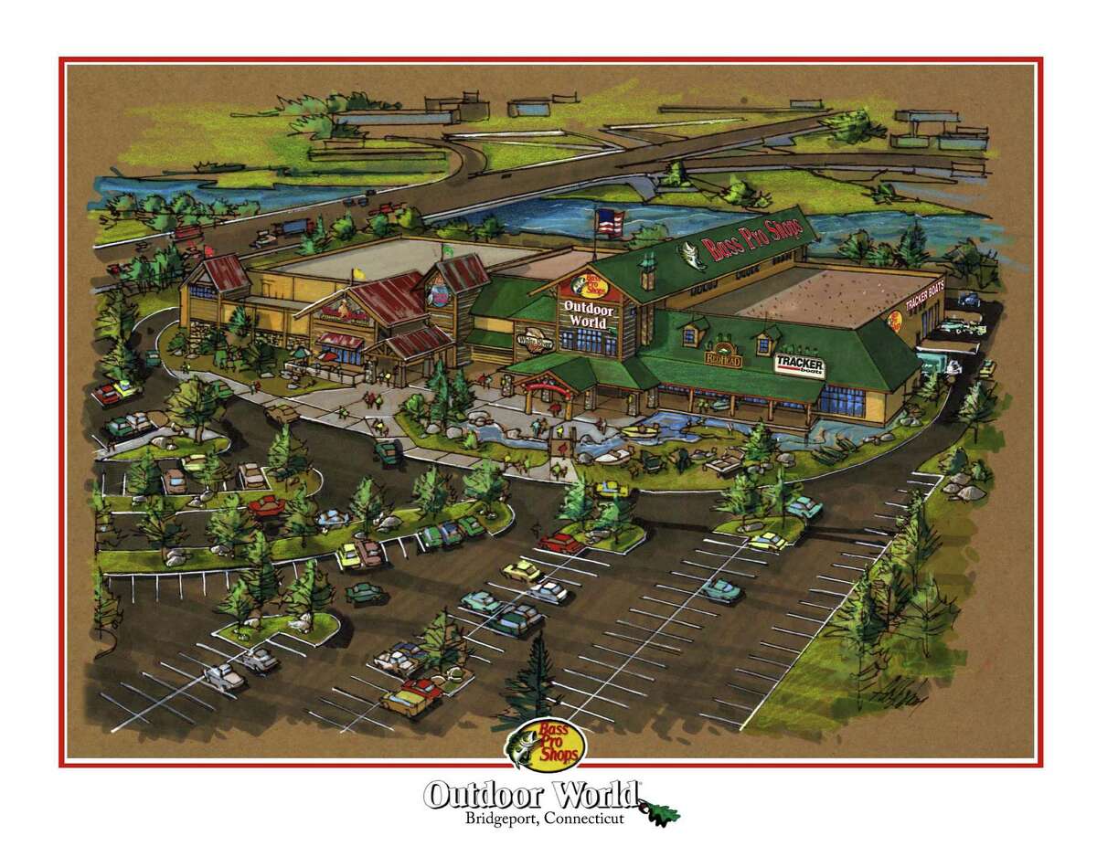 Artist rendering of the Bass Pro Shop to be built on the Steel Point property in Bridgeport, Conn. Bass Pro Shops, a destination for fishermen, boaters, outdoor enthusiasts and tourists across the U.S. and Canada, is now scheduled to open in 2014.