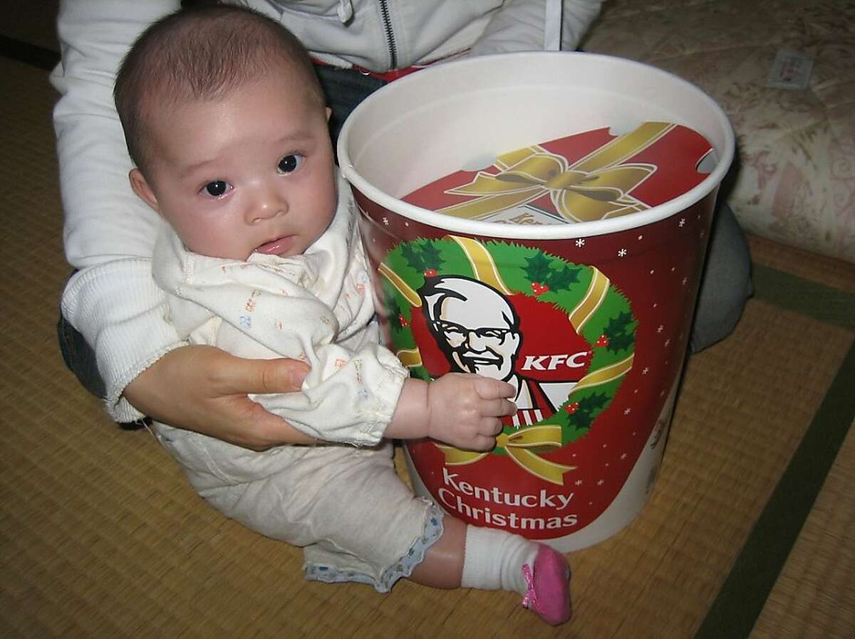 Japan: KFC for Christmas dinner In many Japanese homes a KFC bucket with fried chicken is the main dish at Christmas. Thanks to a lack of turkeys and smart marketing by KFC the fried chicken is so popular you have to order weeks in advance for the holidays. Ozchin/Flickr