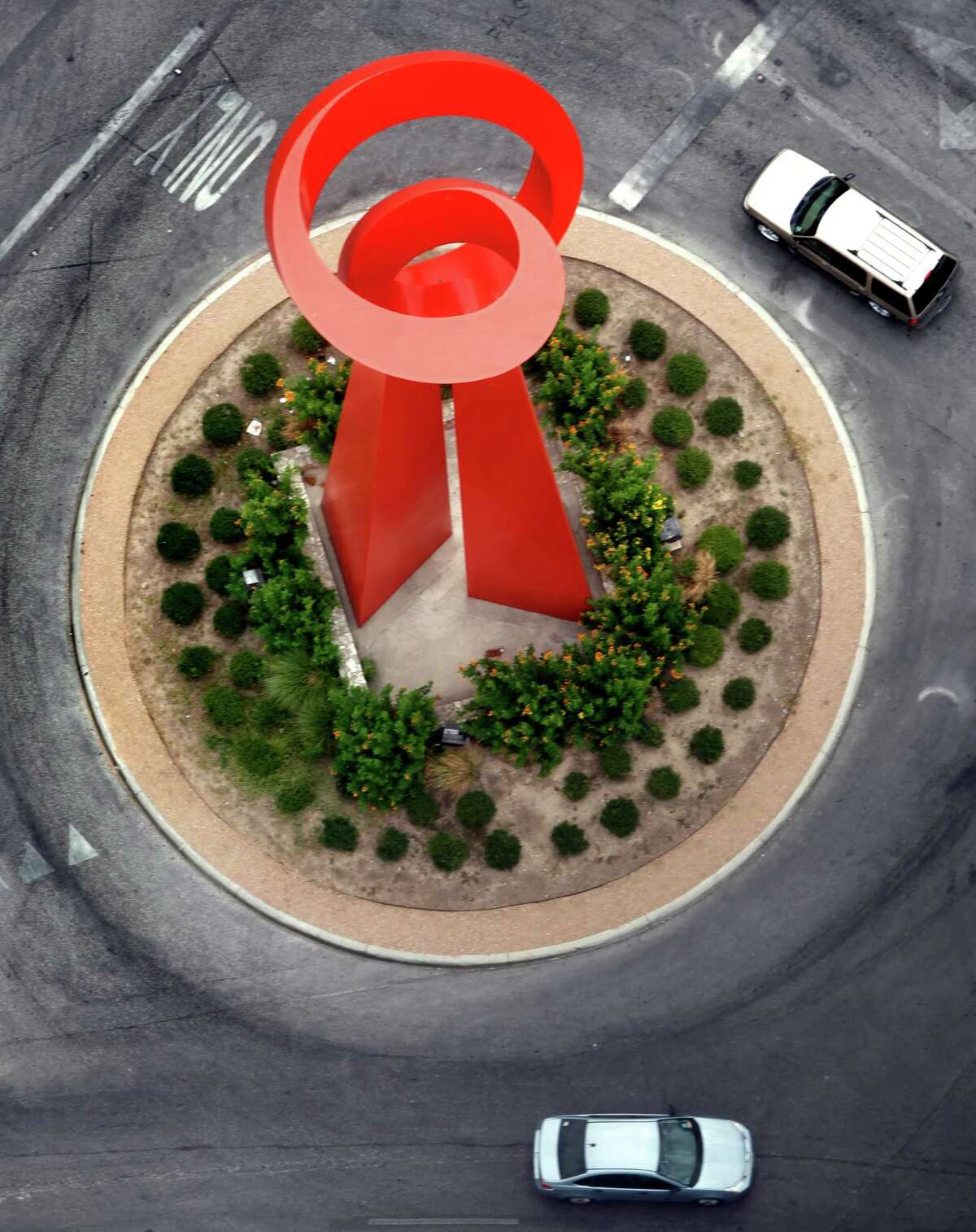 The Torch of Friendship at the intersection of Alamo, Commerce, and Market Streets in downtown San Antonio, Texas is seen in a Friday July 1, 2011 aerial photo (William Luther/wluther@express-news.net)