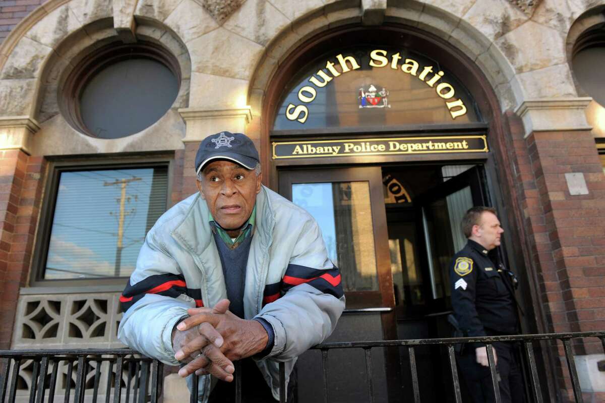 Gerald "Joe" Dickson, 72, in front of the Albany South Station Precinct on Thursday, Nov. 29, 2012, in Albany, N.Y. Dickson was strip searched by Albany police two years ago after he was taken into custody for giving a ride to a drug dealer. (Cindy Schultz / Times Union)