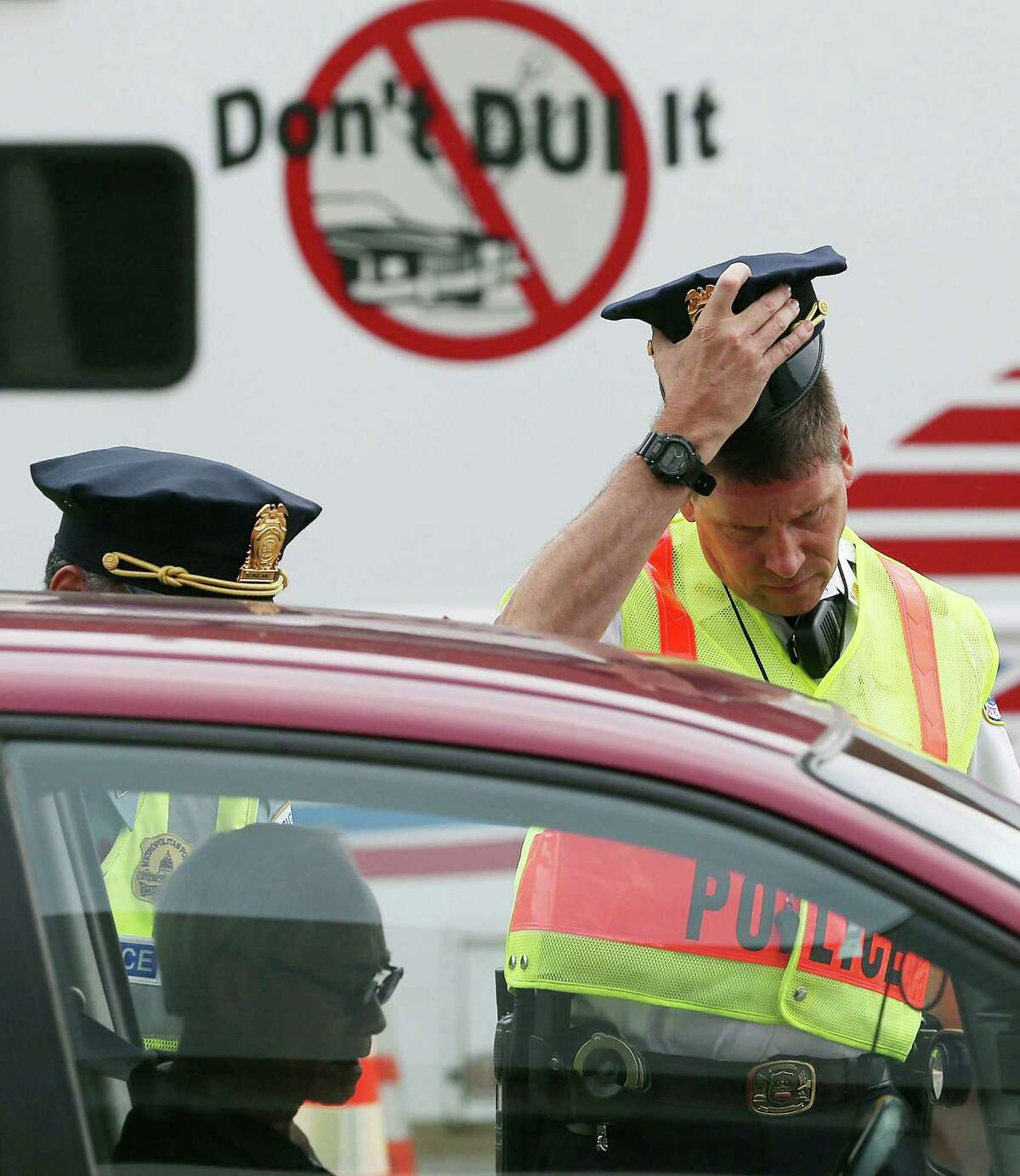  Washington Metropolitan Police conduct a sobriety check point associated with a news conference on drunk driving, in August  in Washington, DC. 