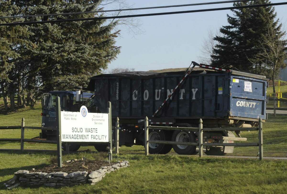 A County Waste truck enters the Town of Colonie Landfill in Colonie, NY Thursday Dec. 13, 2012. (Michael P. Farrell/Times Union)