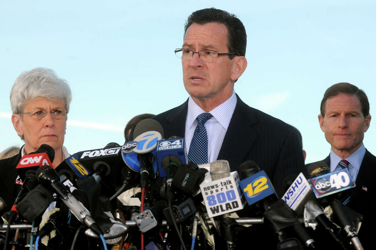 Gov. Dannel Malloy speaks at a press conference in Newtown, Conn., following the mass shooting at Sandy Hook Elementary School Dec. 14th, 2012.