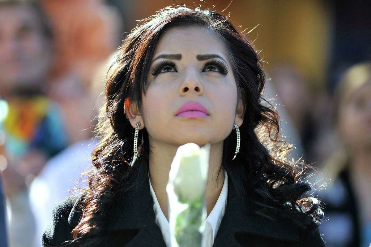 Ruby Solorio from Stockton,CA attends singer Jenni Rivera's memorial ceremony held at Gibson Amphitheatre on December 19, 2012 in Universal City, California.