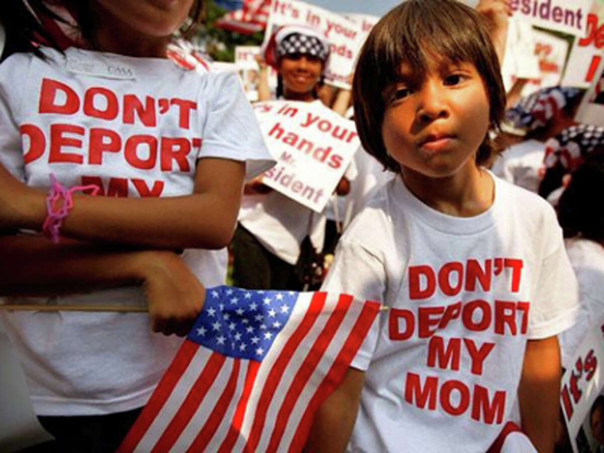 On other immigration-related questions, 68 percent supported admitting as many or more immigrants in the coming decade as were admitted in the last; 61 percent said immigration strengthens American culture; 51 percent said relations between Houston's ethnic groups are good or excellent. In this July 2010 file photo, dozens of U.S.-born children from across the country traveled to the White House with their undocumented parents to march and demonstrate against recent deportations. (Associated Press)