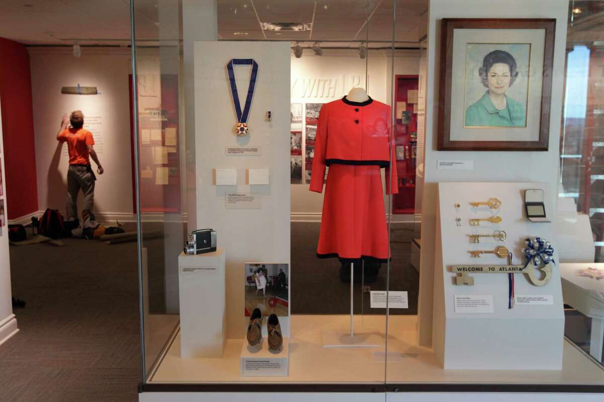 12/20/12 - Lady Bird Johnson's gallery in the "Life in the White House" exhibit at the LBJ LIbrary and Museum in Austin, Texas December 20, 2012. The exhibit features the First Lady's red sheath dress and matching red jacket worn on many occasions at the White House. The LBJ Library and Museum, on the campus of UT-Austin, is reopening Saturday, Dec. 22, after a major redesign. (Erich Schlegel/Special Contributor)