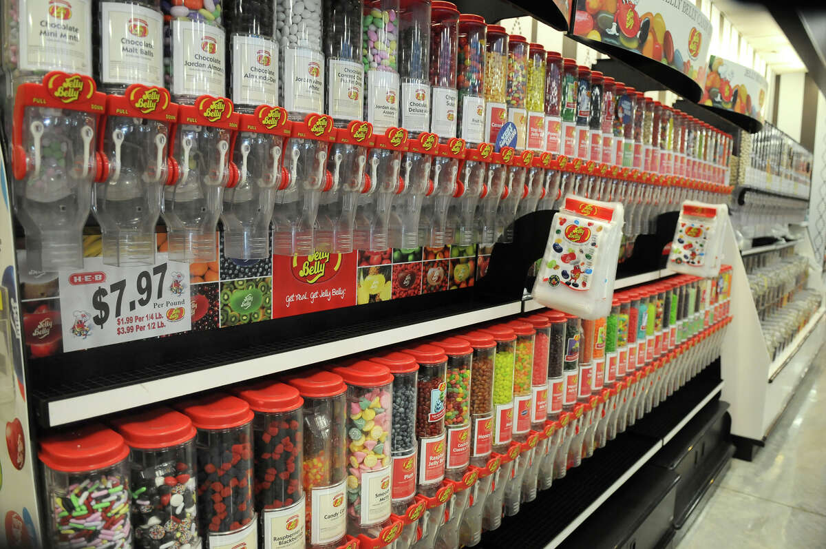 Asorted candies line the shelves in the Sees Candy Shop at the H-E-B Woodlands Market. Photo by Jerry Baker