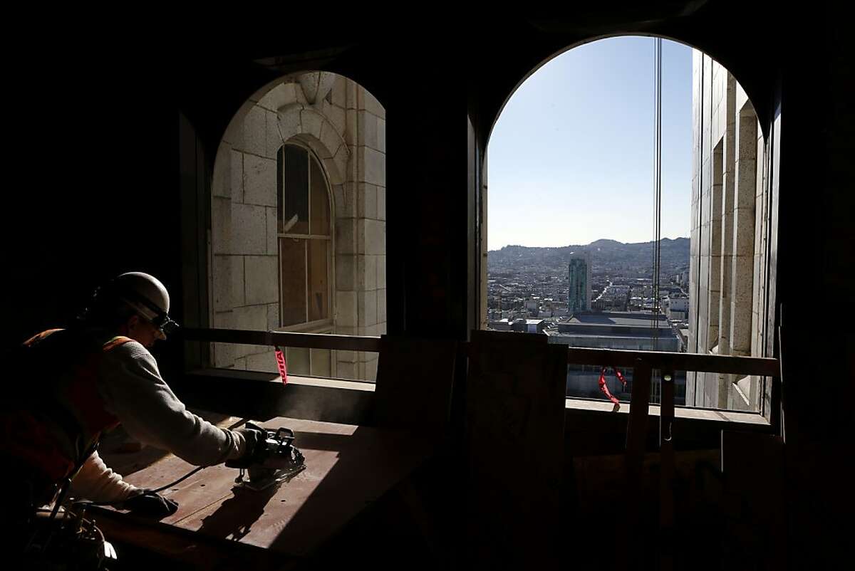 Jeff Woebcke, of Urata & Sons Cement works during the renovation at the old Pacific Telephone Building on Wednesday, December 19, 2012 in San Francisco, Calif.