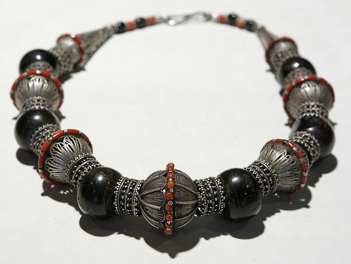 A necklace made of silver and coral from Yemen is displayed at the Yone bead store in San Francisco, Calif. on Wednesday, Sept. 26, 2012.