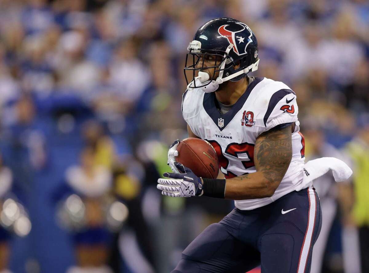 Houston Texans' Arian Foster (23) runs during the second half of an NFL football game against the Indianapolis Colts Sunday, Dec. 30, 2012, in Indianapolis. (AP Photo/Michael Conroy)