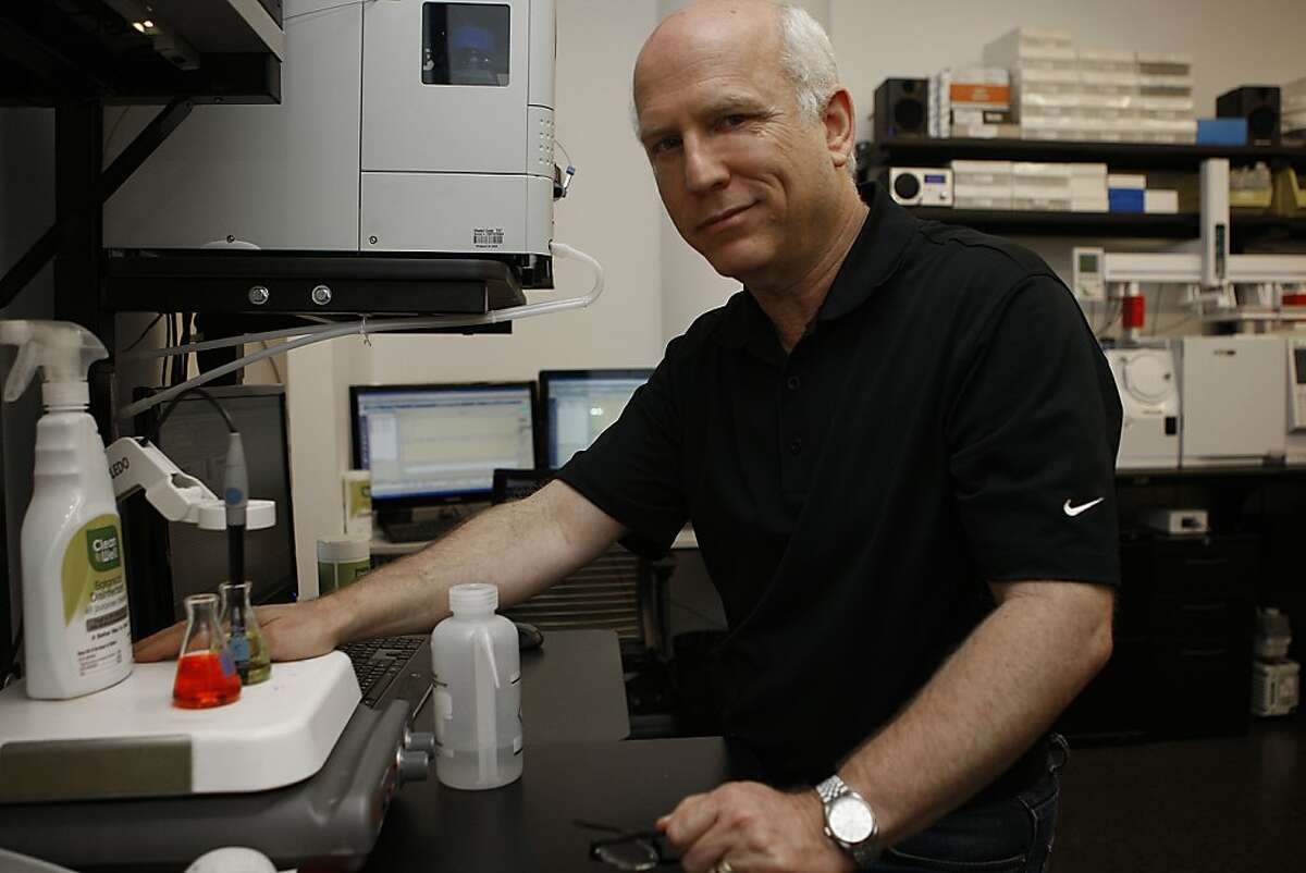 Stanford trained physician Dr. Larry Weiss working in his lab at the CleanWell office in San Francisco, California, on Friday, December 21, 2012. CleanWell creates soaps, hand sanitizers, disinfectants, fabric deodorizers and bathroom cleaners leaving out triclosan, a chemical widely used in antibacterial hand soaps. The FDA proposed banning triclosan in the 1970's.
