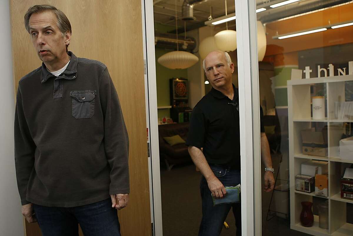 Chief executive officer Rick Malmborg (left) and Stanford trained physician Dr. Larry Weiss (right) talking with employees at their CleanWell office in San Francisco, California, on Friday, December 21, 2012. CleanWell creates soaps, hand sanitizers, disinfectants, fabric deodorizers and bathroom cleaners leaving out triclosan, a chemical widely used in antibacterial hand soaps. The FDA proposed banning triclosan in the 1970's.