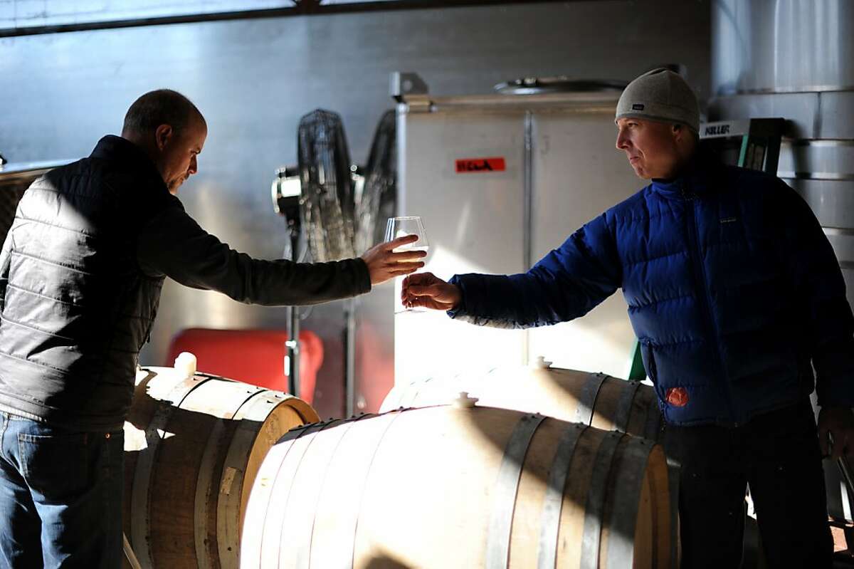 Arnot-Roberts winemakers Nathan Roberts (L) and Duncan Arnot Meyers at their winery in Healdsburg. December 18, 2012.