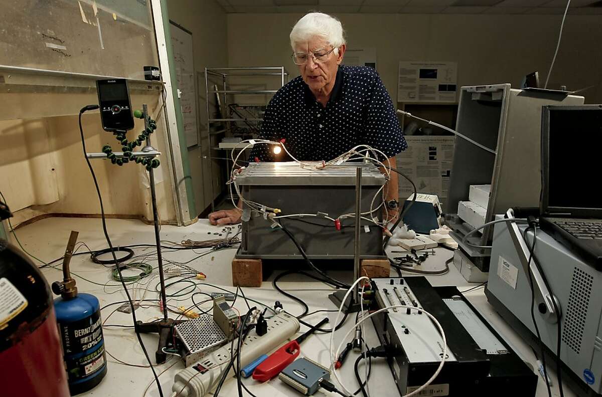 Armand Neukermans at their laboratory in Sunnyvale, Calif. on Wednesday Nov. 28, 2012, where he and his team are working on a mechanism to spray just the right size and quantity of salt particles into the sky to make coastal clouds denser and more reflective. If this works, the hope for humankind could send more heat and light back into space, wielding clouds as shields against climate change.