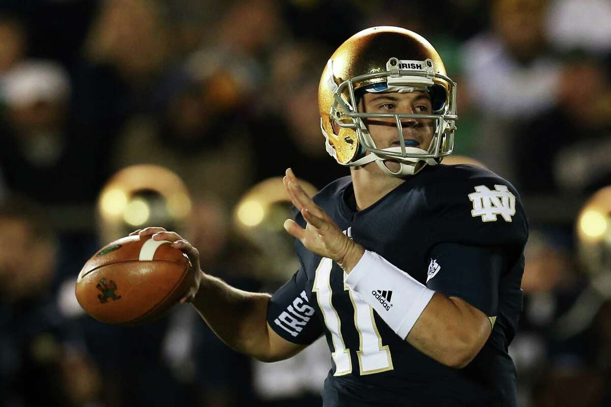 Quarterback Tommy Rees #11 of the Notre Dame Fighting Irish looks to pass against the Michigan Wolverines in the third quarter at Notre Dame Stadium on September 22, 2012 in South Bend, Indiana. (Photo by Jonathan Daniel/Getty Images)