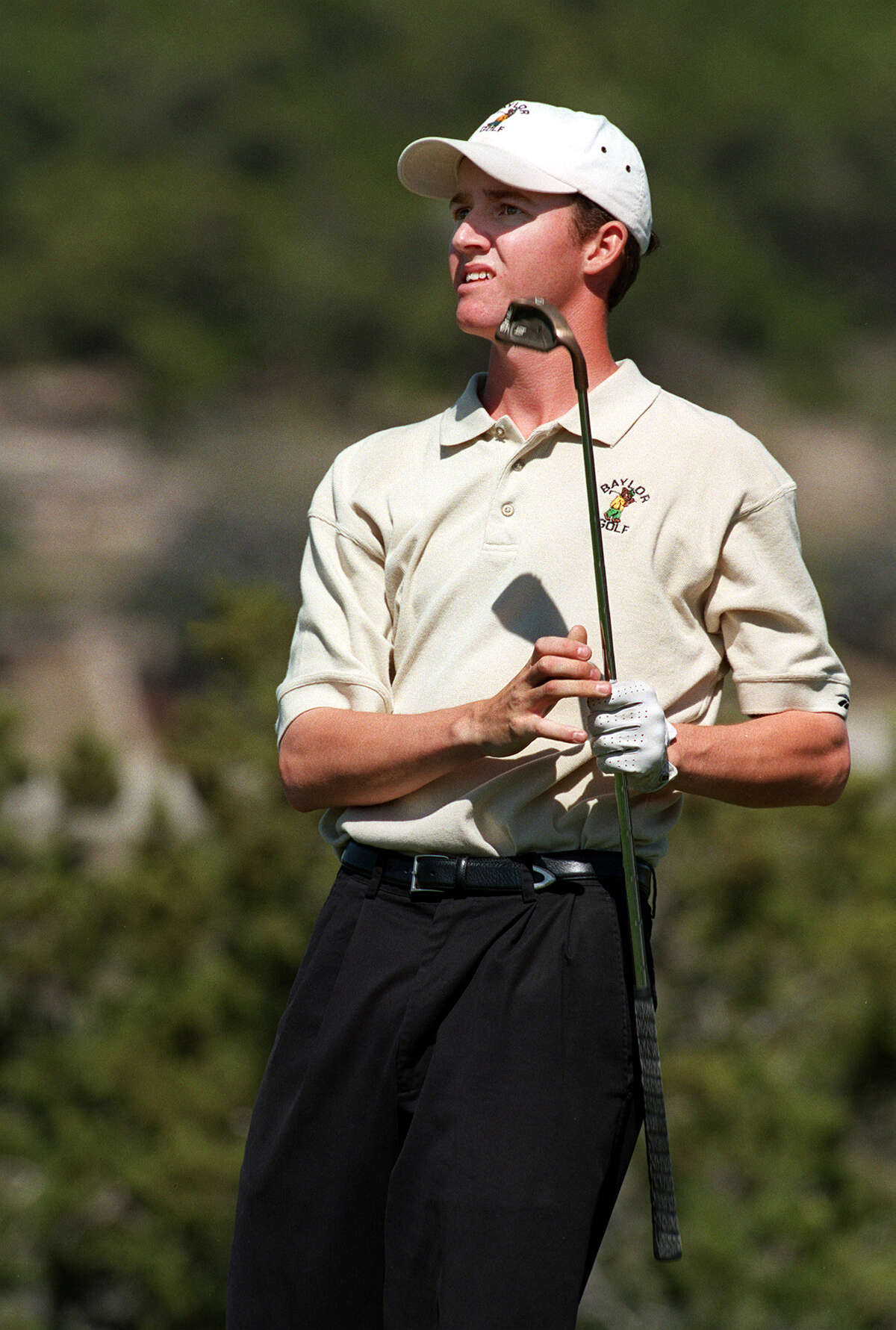 Baylor's Jimmy Walker watches the ball at the 13th hole at La Cantera during the UTSA invitational on Feb. 24, 1998.