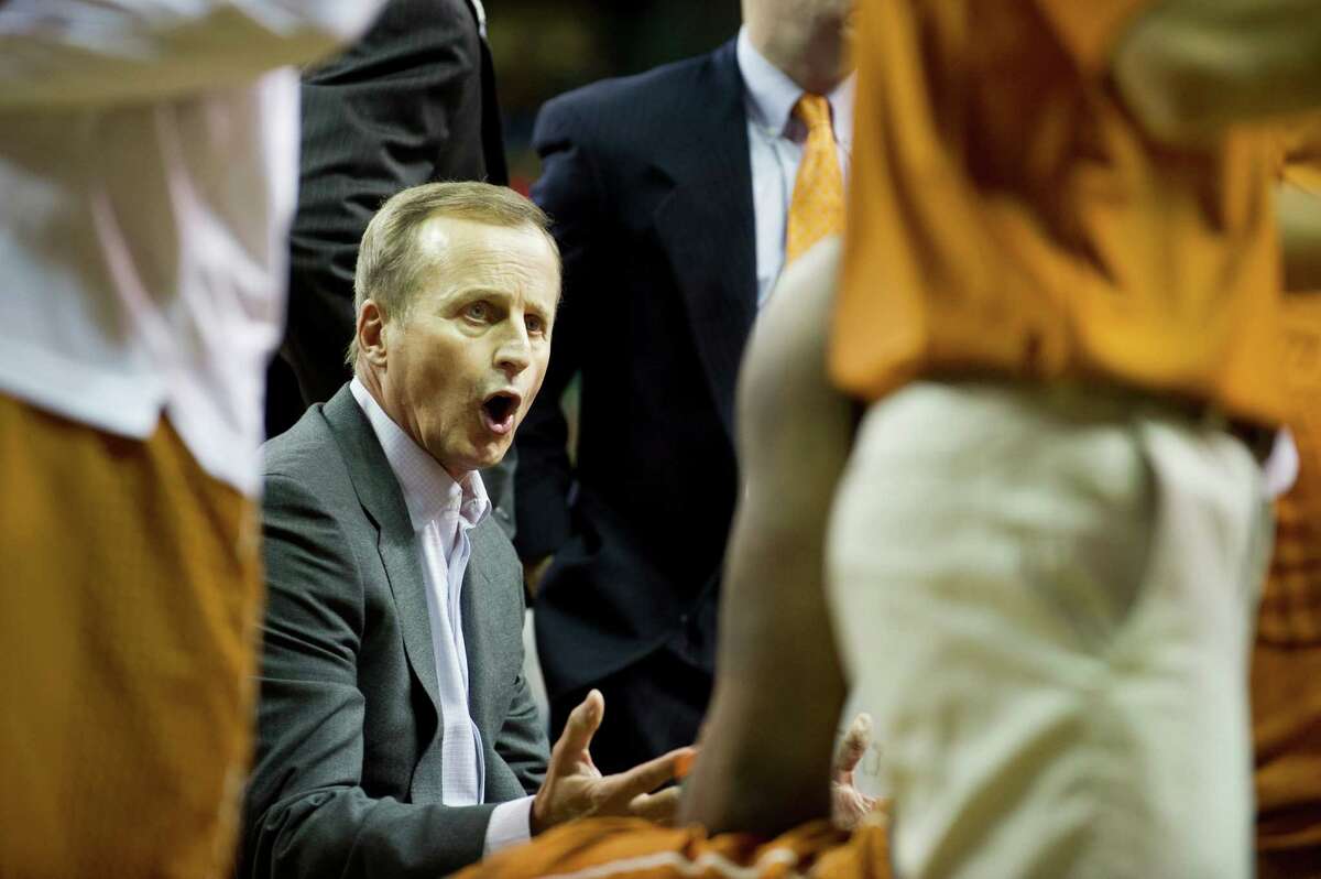WACO, TX - JANUARY 5: Head coach Rick Barnes of the University of Texas Longhorns has words with his team during a timeout against the Baylor University Bears on January 5, 2013 at the Ferrell Center in Waco, Texas.