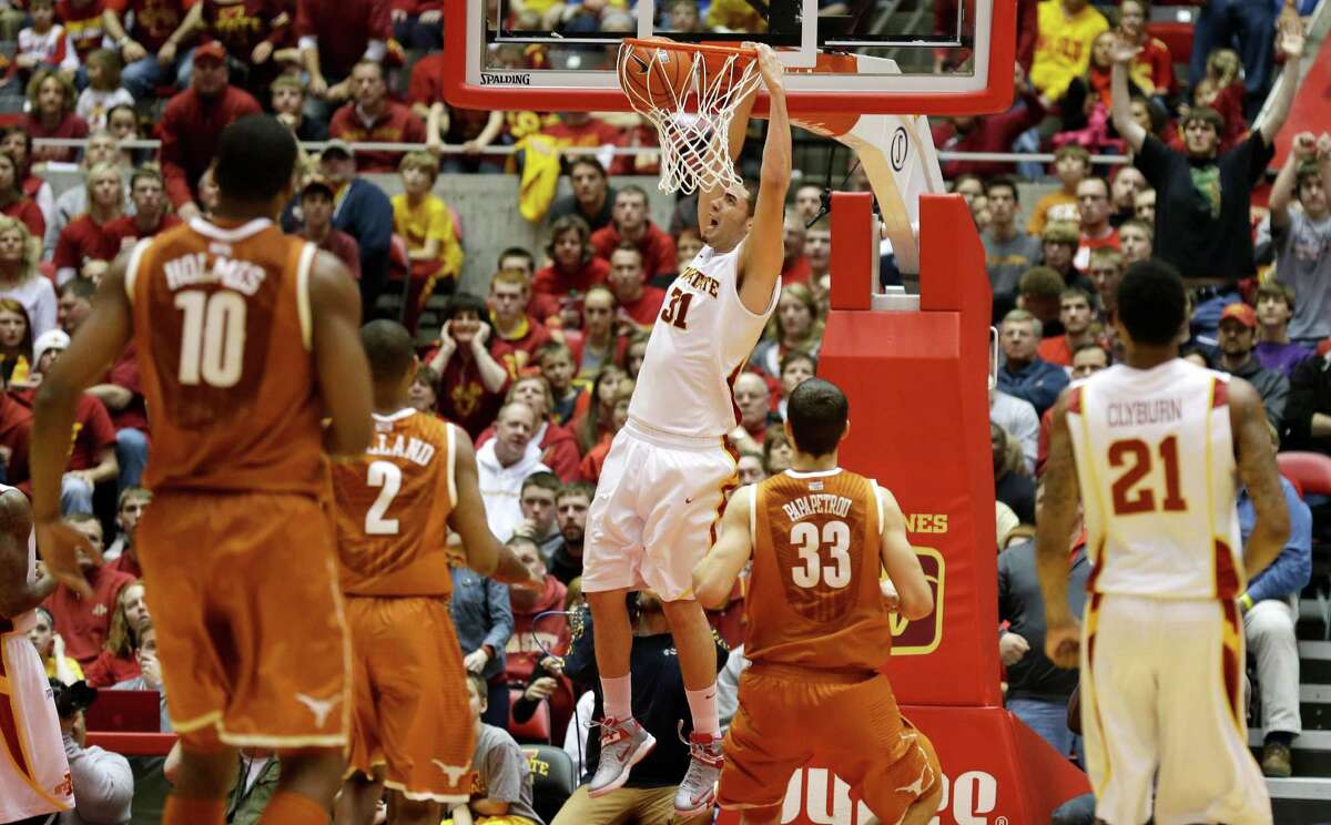 Iowa State forward Georges Niang (31) dunks the ball during the second half of an NCAA college basketball game against Texas, Saturday, Jan. 12, 2013, in Ames, Iowa. Niang scored 18 points as Iowa State won 82-62. (AP Photo/Charlie Neibergall)