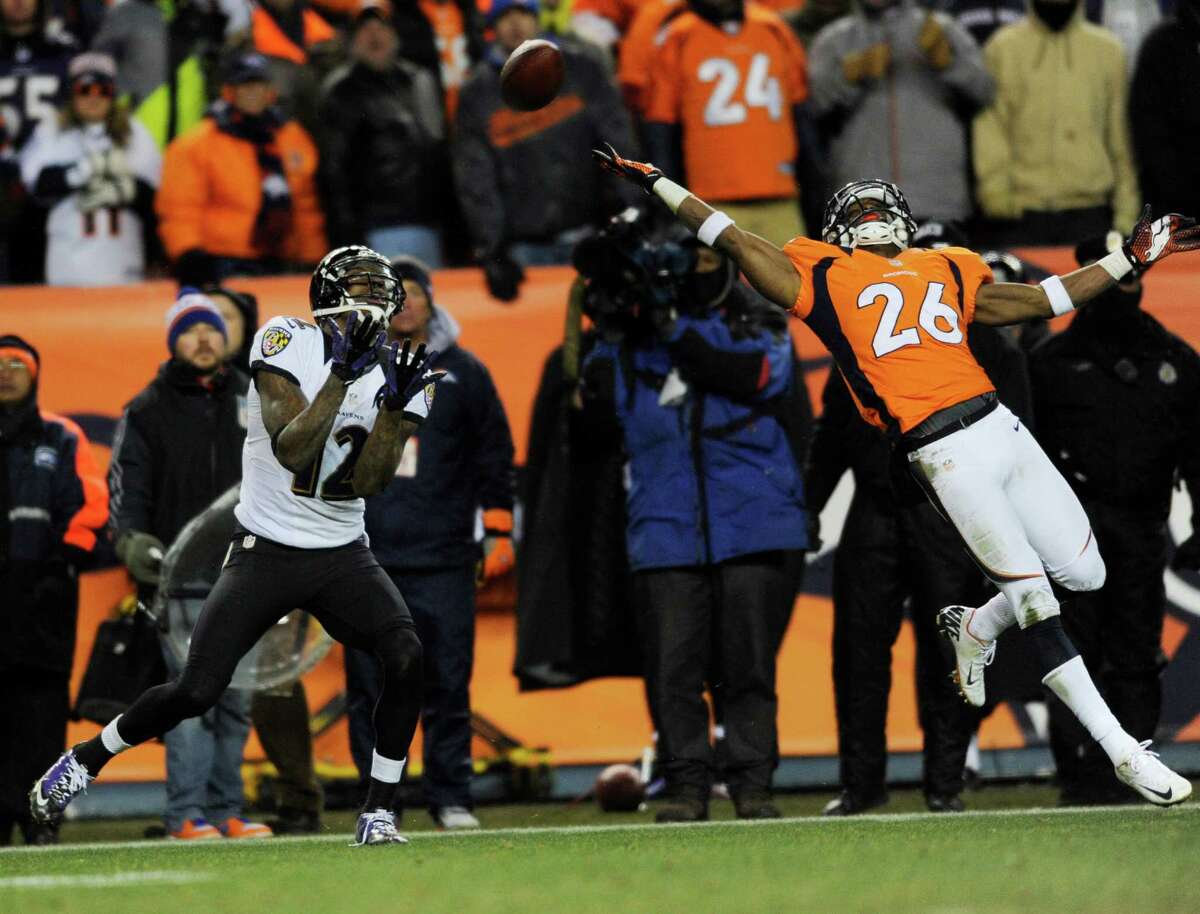 2012 AFC Divisional Playoff The host Broncos had a seven-point lead with less than a minute left and the Ravens on their own 30 with no timeouts left. Inexplicably, Denver safety Rahim Moore let Baltimore's Jacoby Jones get behind him for a 70-yard touchdown pass. The Broncos then lost in double overtime on a Justin Tucker field goal after Peyton Manning threw an interception.