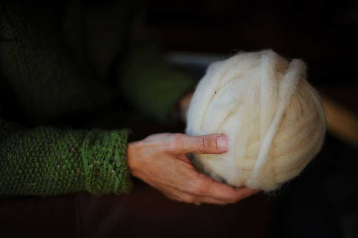 Harmeet Dhillon with pure Sea Ranch wool roving ready to be spun at Sea Ranch Woolworks which is based out of her home at The Sea Ranch, California. January 12, 2013.