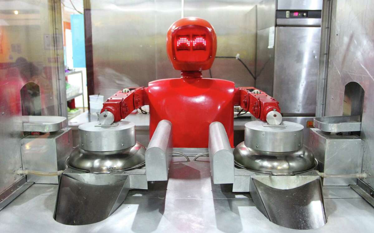 At Robot Restaurant 20, which opened last June, an usher robot greets diners by extending an arm and saying "Earth person hello. Welcome to the Robot Restaurant," the U.K. Daily Mail reports. Separate robot chefs cook the food.