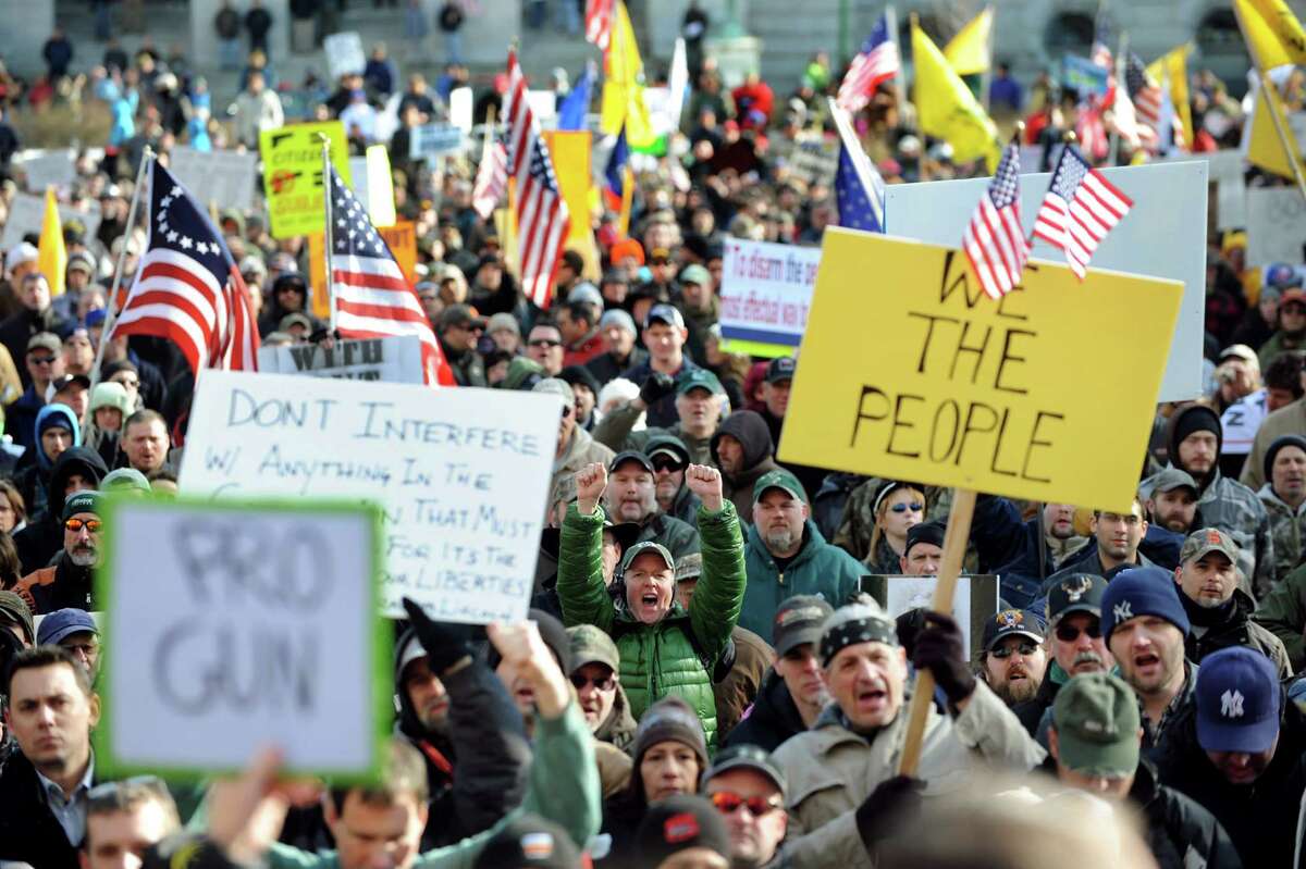 Pro-Second Amendment and pro-gun supporters attend a rally on Saturday, Jan. 19, 2013, at the Capitol in Albany, N.Y. (Cindy Schultz / Times Union)