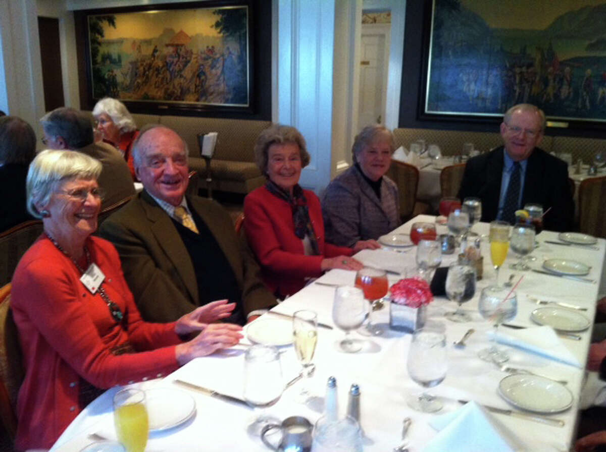 First Presbyterian Church of New Canaan Members enjoy a fellowship brunch. From left, Emily Nissley, George Post, Jeanne Hart, Brooke Manning-Hinds and Spencer Hinds.