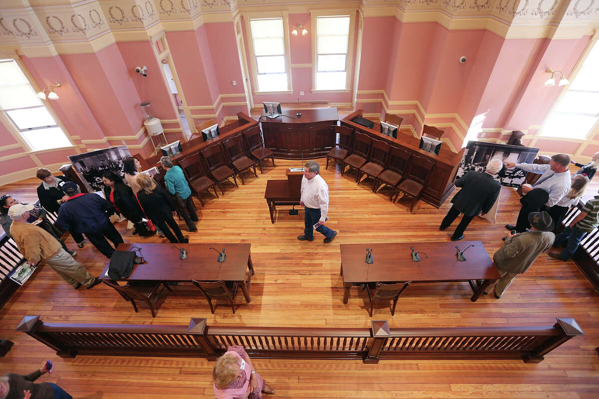 The public gets a view of the $8.6 million, three-year restoration of the Comal County Courthouse, Tuesday, Jan. 22, 2013. The main attraction of the restoration is the courtroom that new serves as the county commissioners court. The funding came from Texas Historical Commission grant monies.