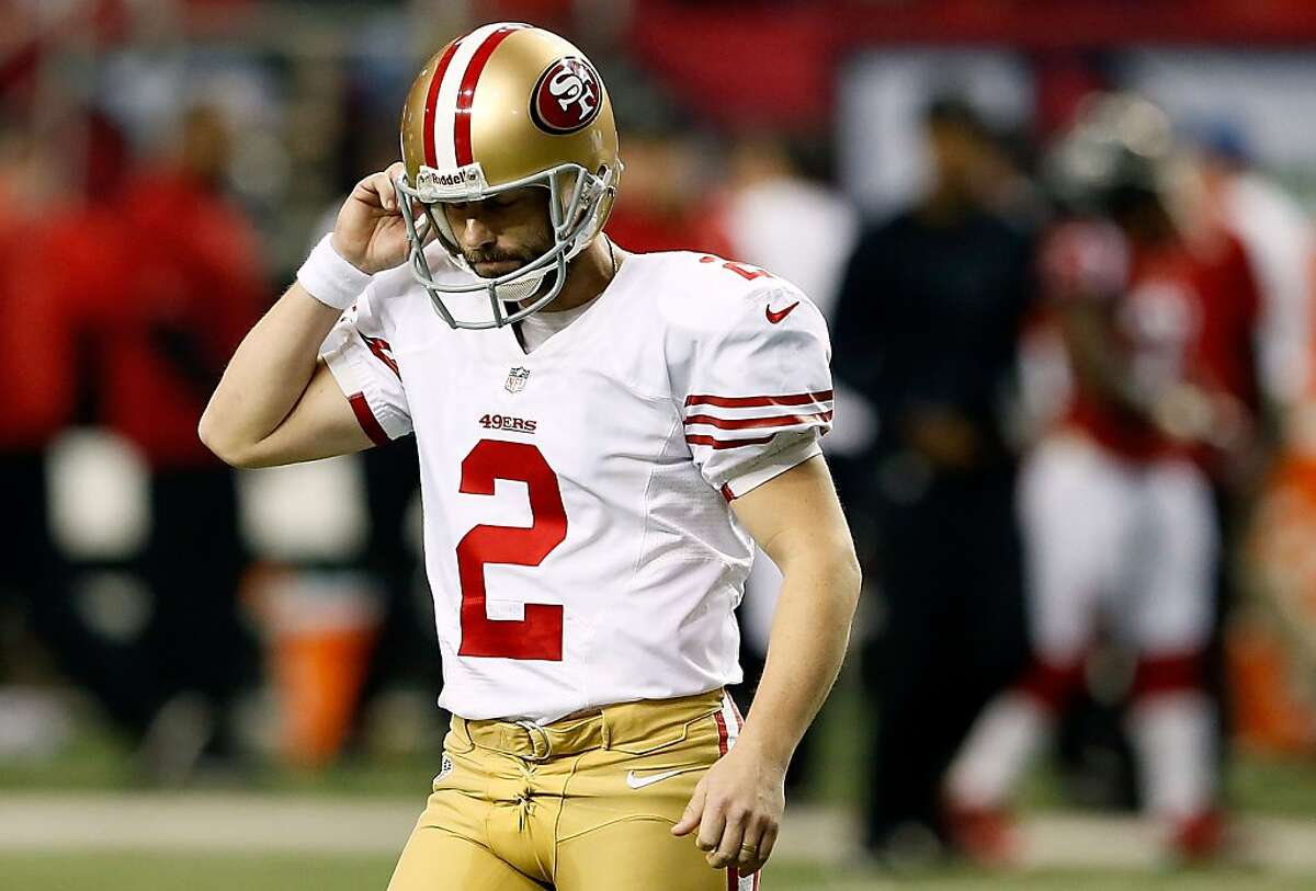 ATLANTA, GA - JANUARY 20: Kicker David Akers #2 of the San Francisco 49ers reacts after he misses a 38-yard field goal in the third quarter against the Atlanta Falcons in the NFC Championship game at the Georgia Dome on January 20, 2013 in Atlanta, Georgia. (Photo by Kevin C. Cox/Getty Images)