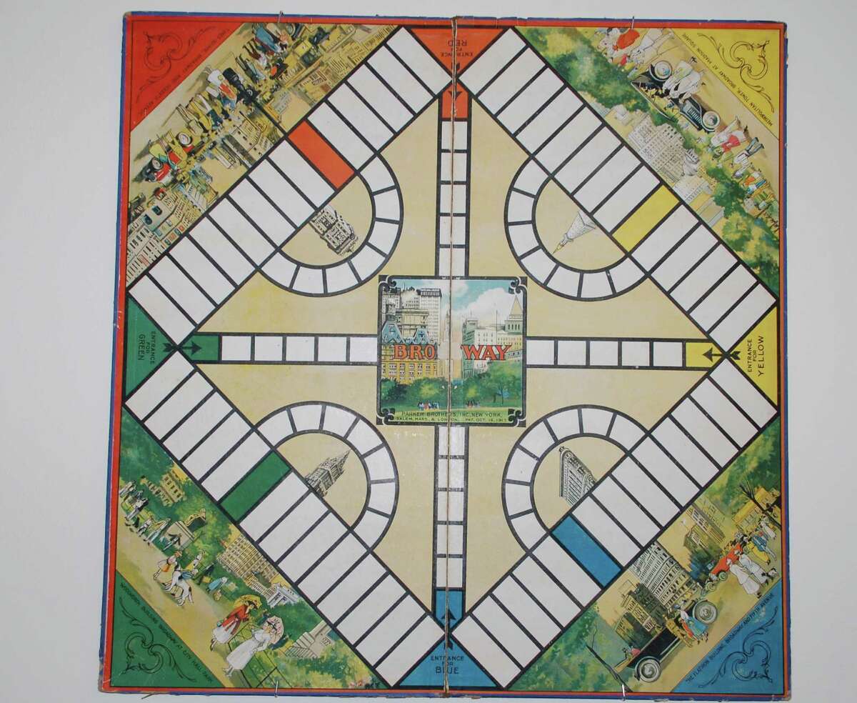 A variety of antique board games are on display at the new exhibit, "Treasures Revealed!" at the Westport Historical Society. This one is a game called "Broadway," produced by Parker Brothers in 1917, billed as "The Popular Game."