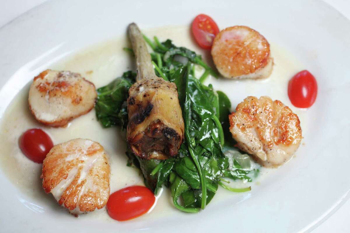 Capesante alla Luce (scallops with sauteed spinach) at Luce restaurant January 23, 2013