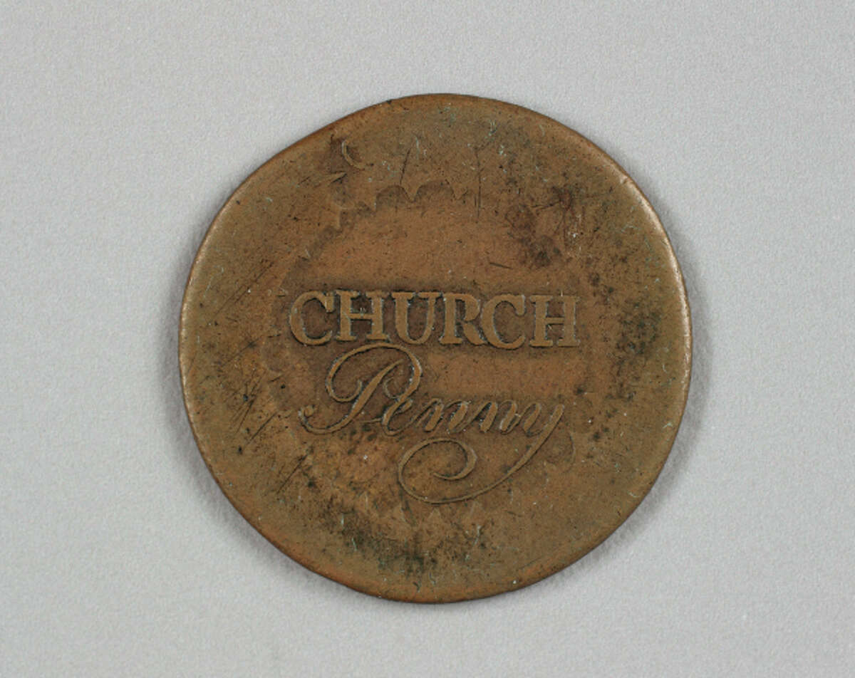Photo courtesy First Presbyterian Church This 1790 First Presbyterian Church penny, made before there was a U.S. Mint, has been donated to the Albany Institute of History & Art and will be displayed for its 250th anniversary.