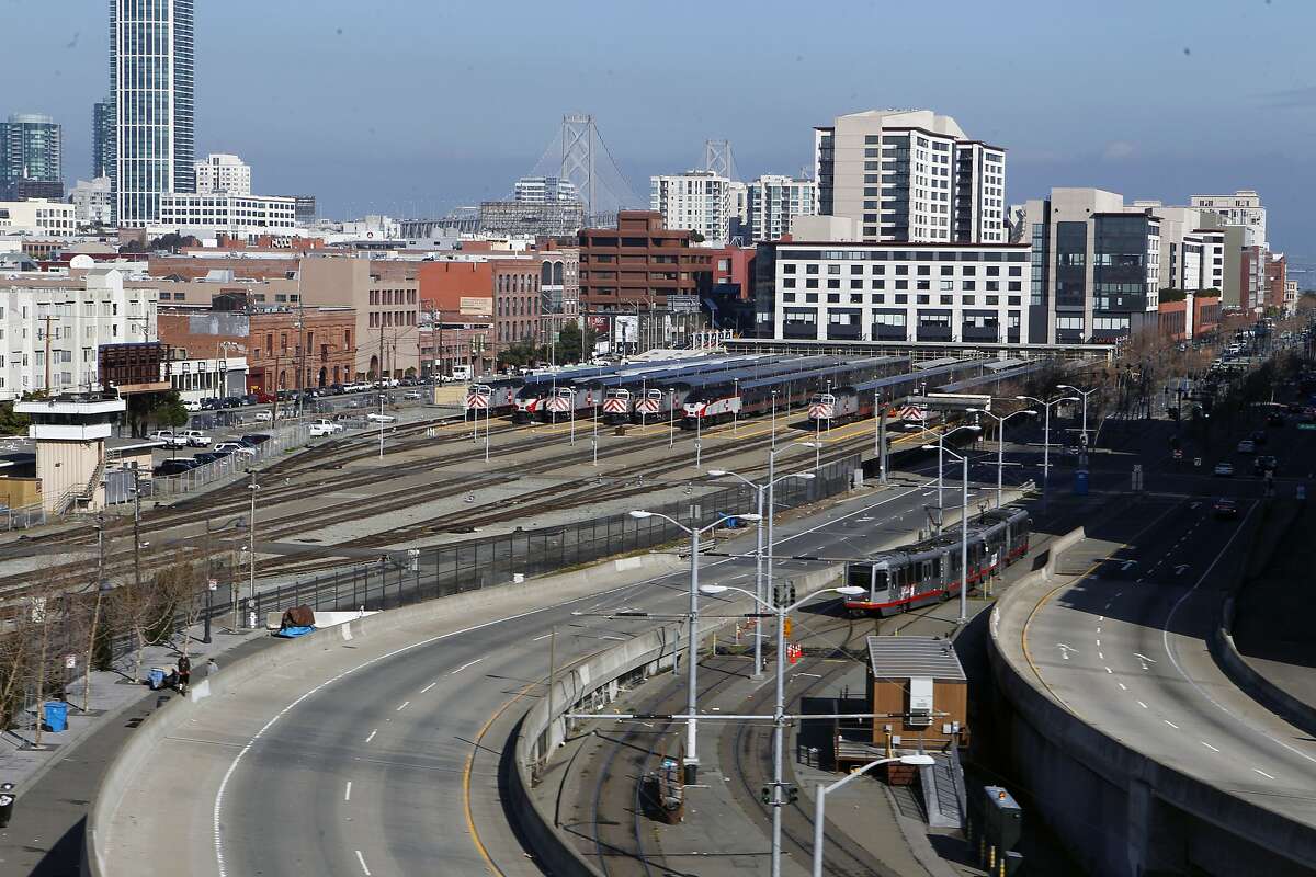 The Caltrain rail yard as seen from the I-280 overpass on Friday Jan. 25, 2013, in San Francisco, Calif. San Francisco's plans for South of Market is more than simply tearing down I-280. The city would like to shrink, eliminate or possibly reroute the Caltrain yard to make room for a new neighborhood.