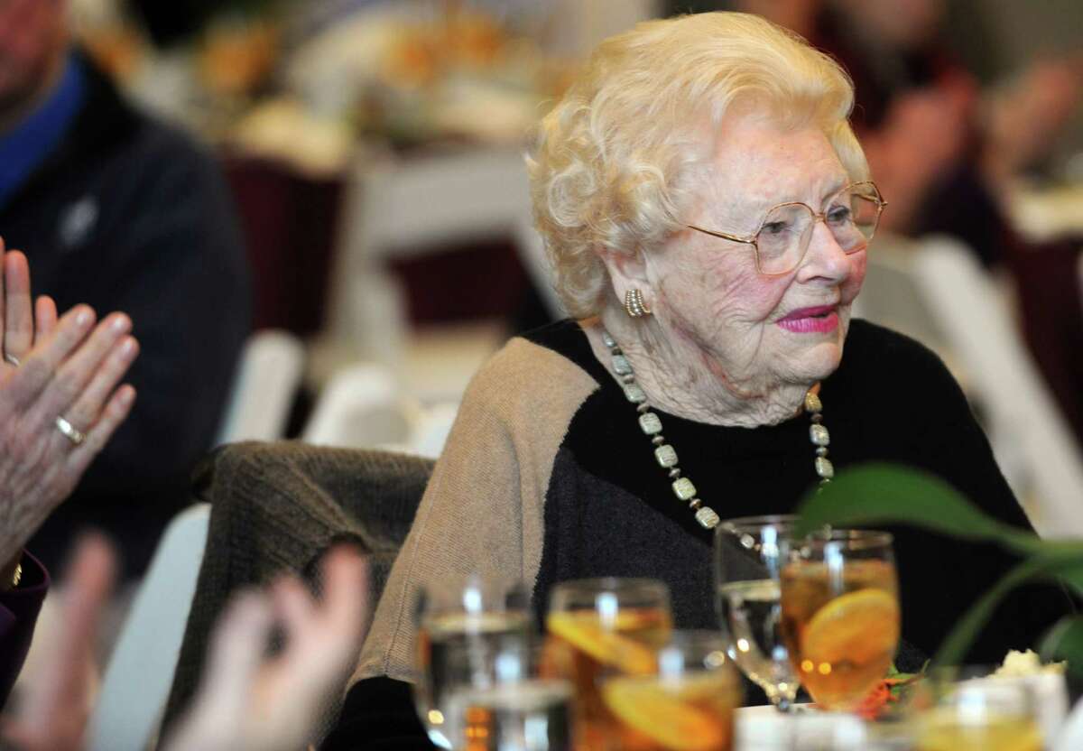 Donna Brace Ogilvie, 103, is honored during a luncheon on Tuesday, January 29, 2013, at the Tully Health Center after she donated $2 million to fund a new Volunteer Resource Center which will be named after her. The luncheon was held in the Brace Auditorium, which is also named for her family.