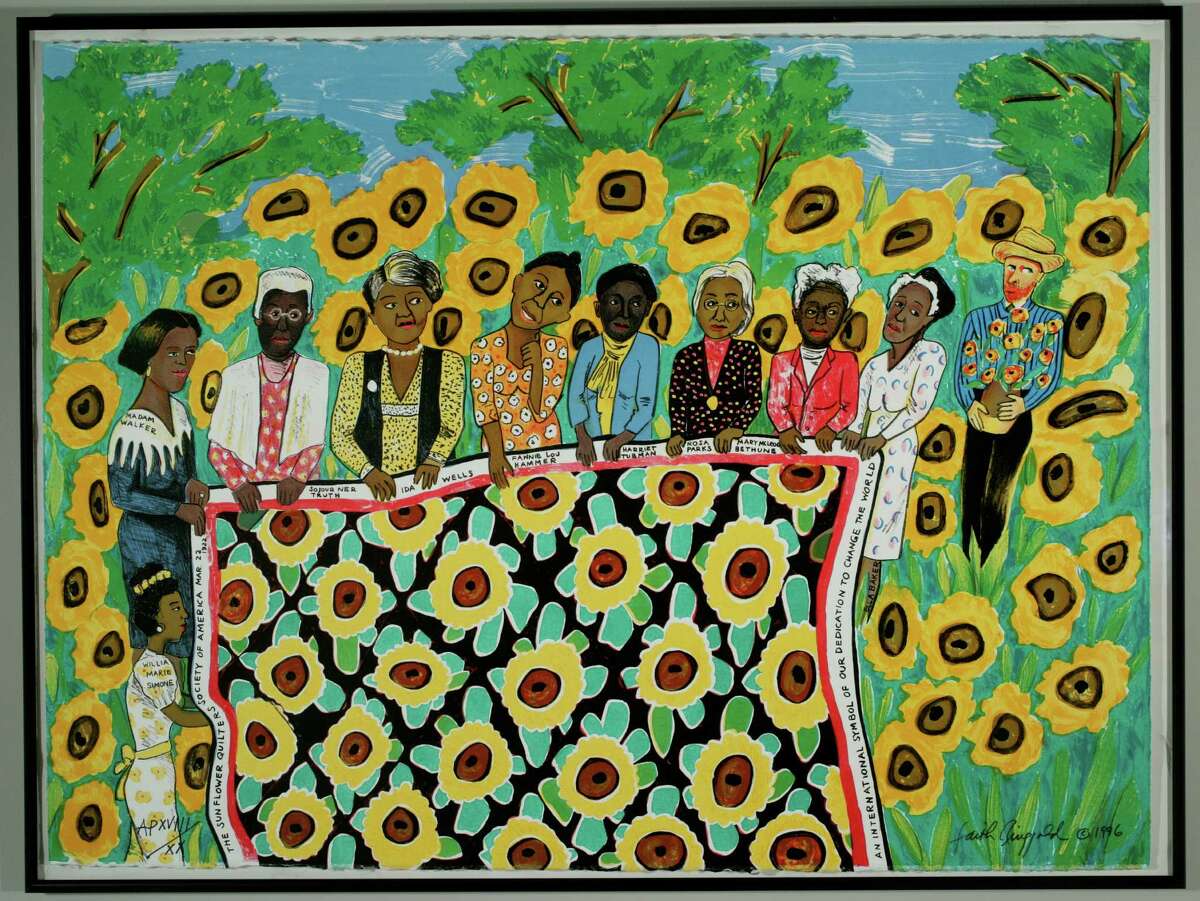 Ringgold, Faith Sunflower Quilting Bee at Arles 1996 Lithograph 22 x 30 inches Edition of 20; AP 9/20 (Courtesy Opalka Gallery)