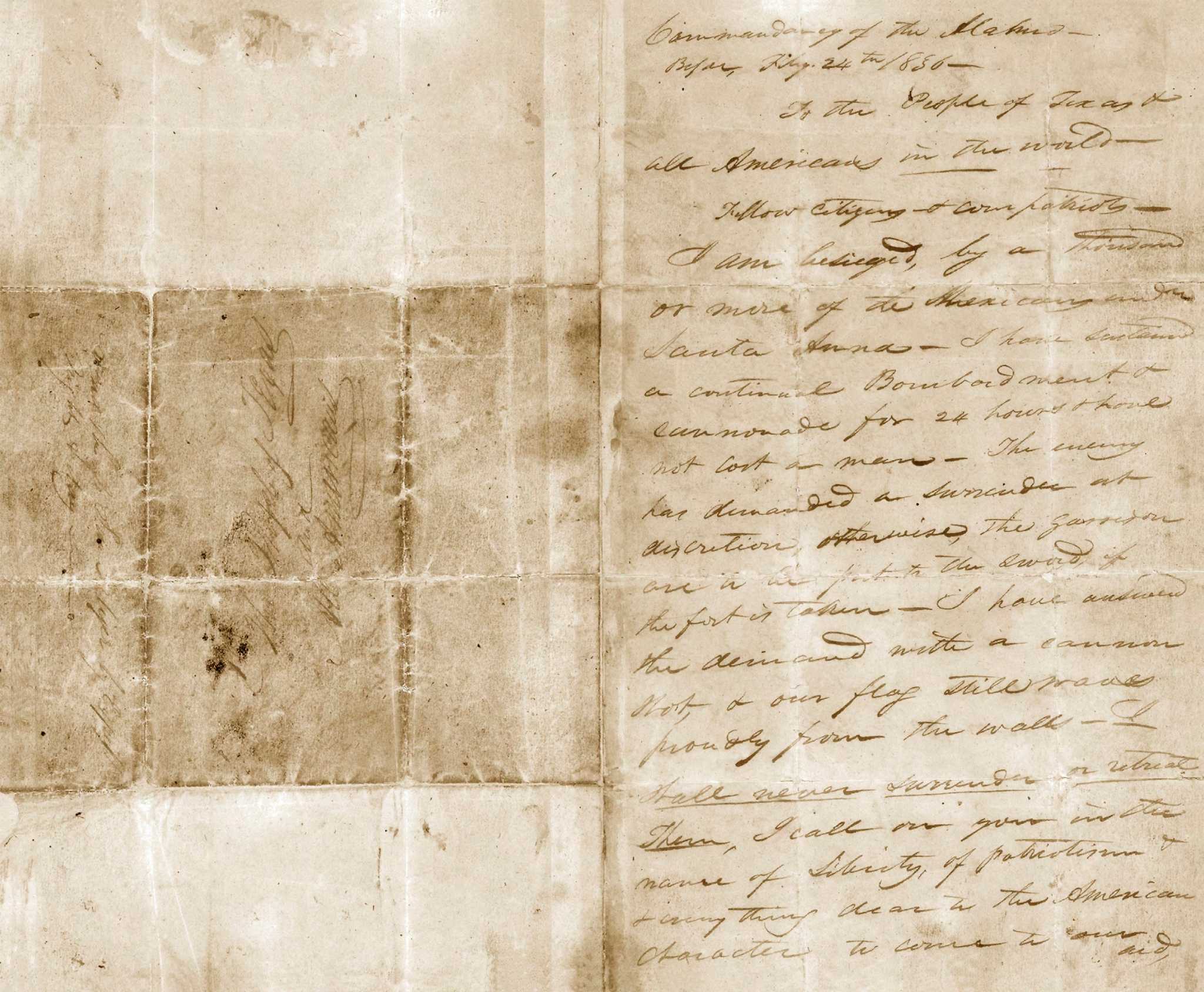 Alamo Letter By Travis Gets Important 'aid'