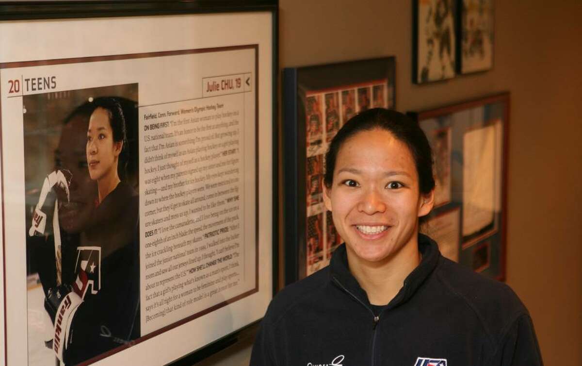 Julie Chu, US Hockey Olympian, at her home in Fairfield.