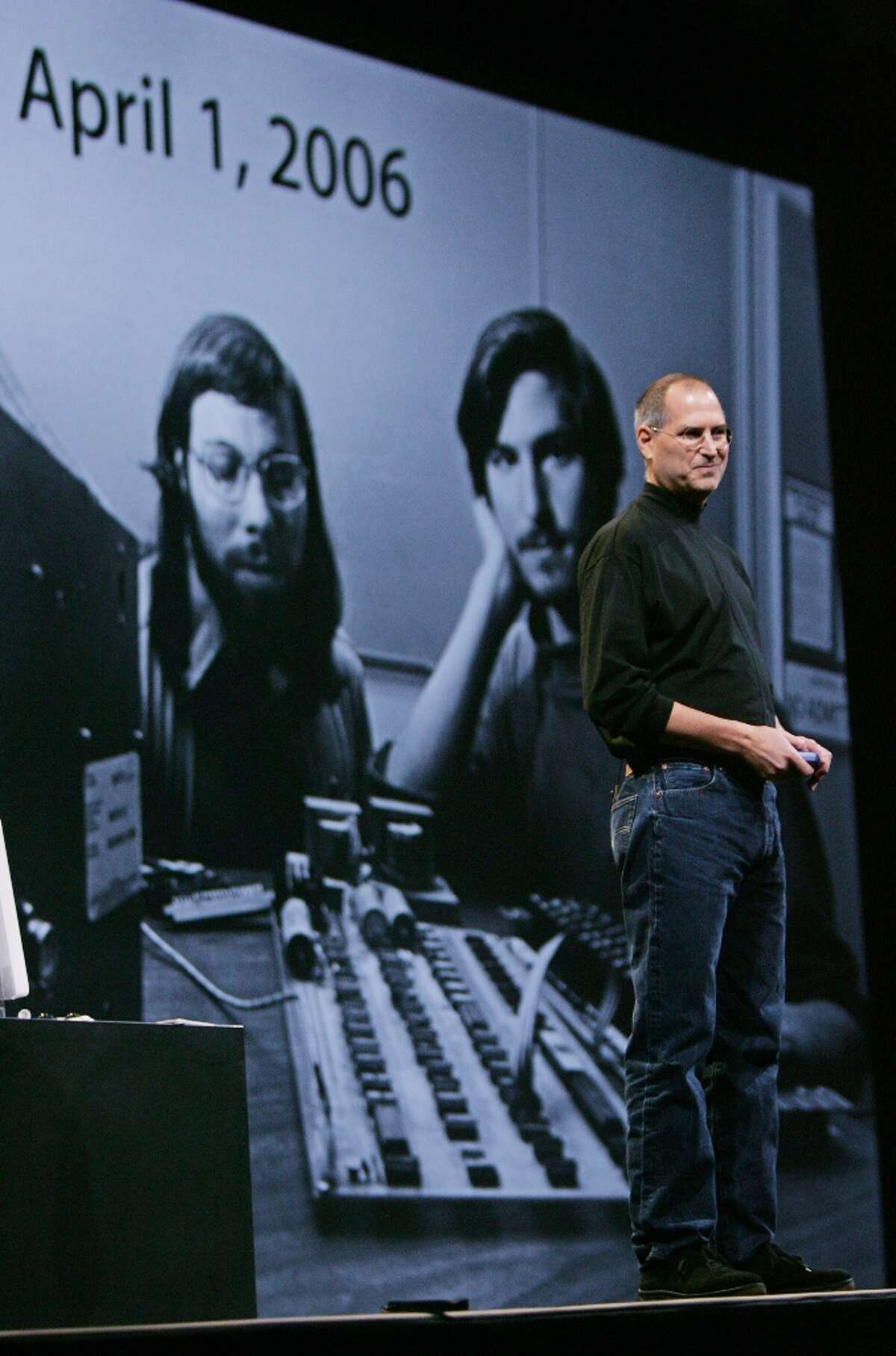 Click through this slideshow to see Steve Jobs and Steve Wozniak through the years. At Macworld 2006, Steve Jobs shows a photo of himself with Steve Wozniak as Apple prepares to celebrate its 30th anniversary.