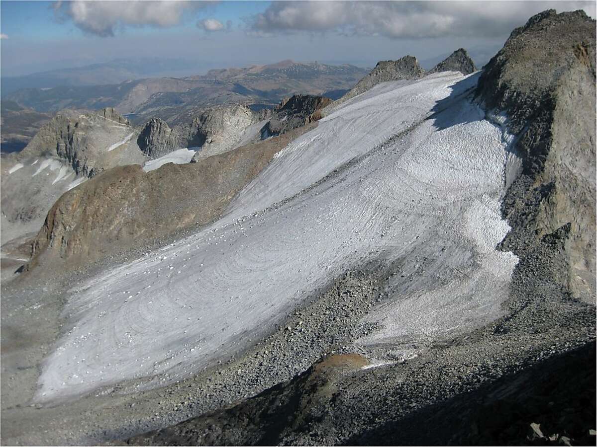 Mount Lyell and the Lyell Glacier are seen from nearby Mount Maclure.